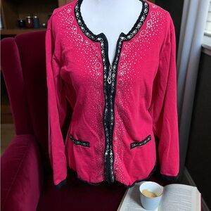 Cathy Daniels Red Embellished Sweater with Black Trim